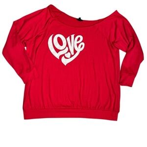 Torrid Vibrant Pink Love Off Shoulder Terry Sweatshirt Top